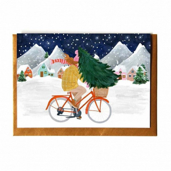 Biking with Christmas Tree Card | Holiday Cards | boogie + birdie