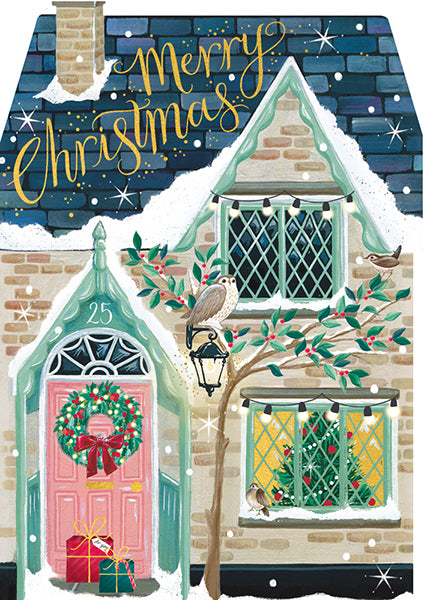 House with Pink Door Christmas Card | Art File | boogie + birdie