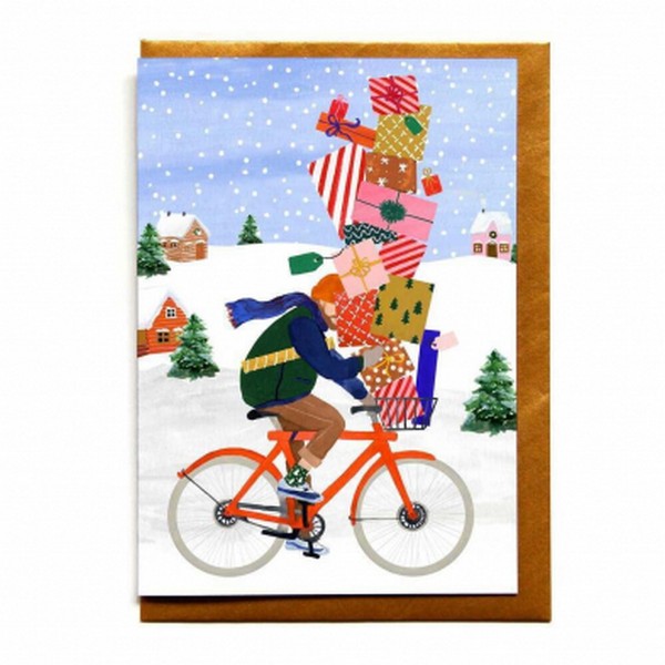 Present Boy on Bike Card | Holiday Cards | boogie + birdie