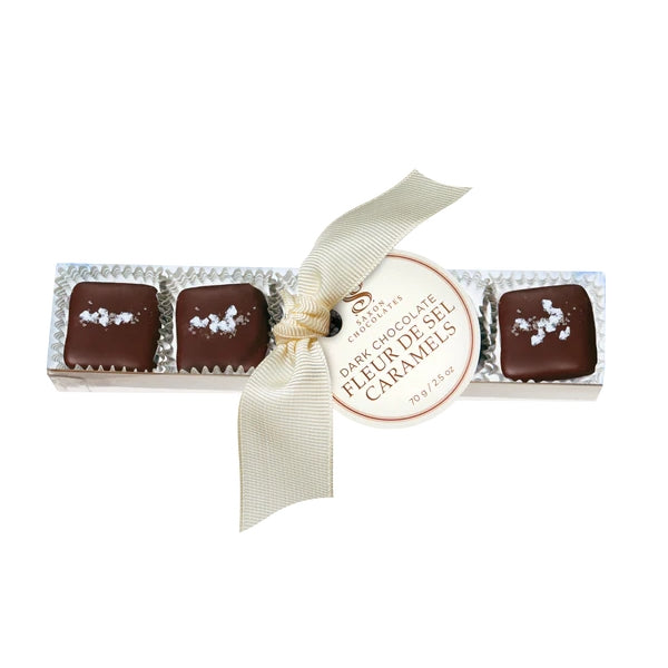 Dark Chocolate Fleur de Sel Caramels | Saxon Chocolates | boogie + birdie