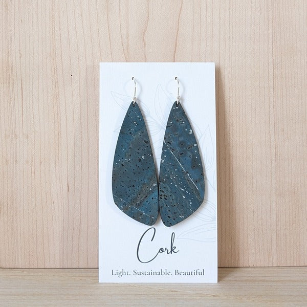 Sea Blue with Silver Wing Cork Earrings | Plum Tree | boogie + birdie

