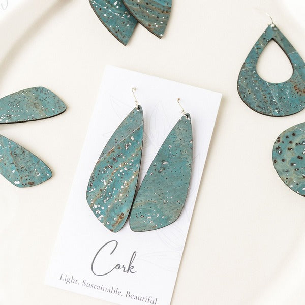 Sea Blue with Silver Wing Cork Earrings | Plum Tree | boogie + birdie

