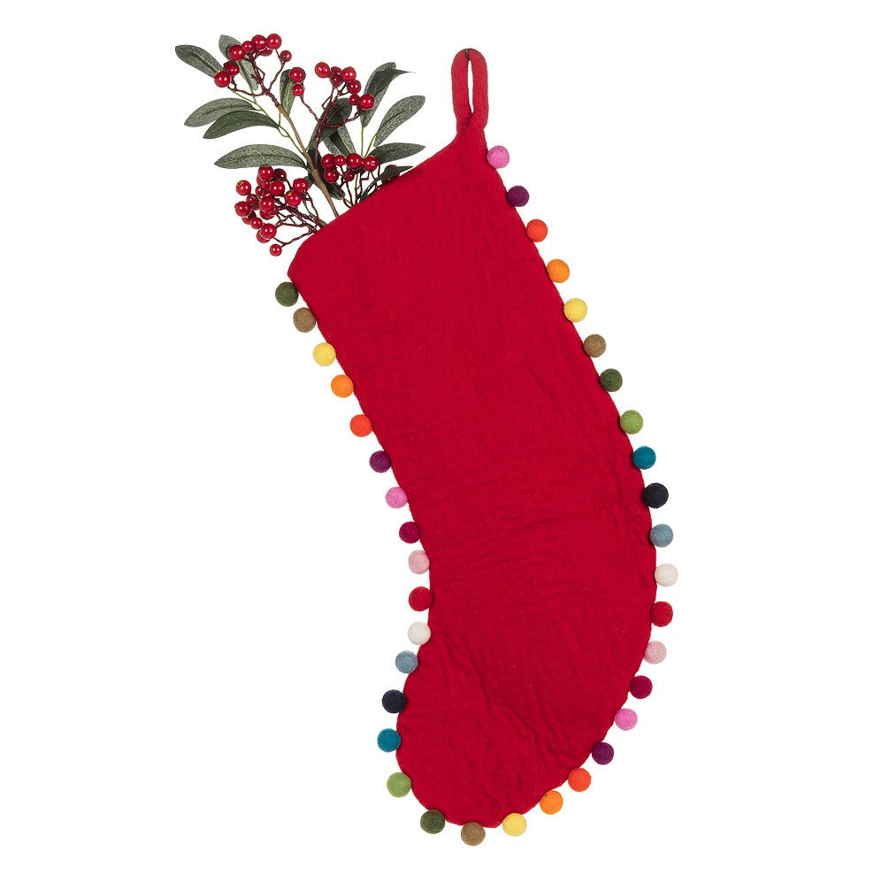 Red Felt Stocking with Rainbow Pompoms | boogie + birdie