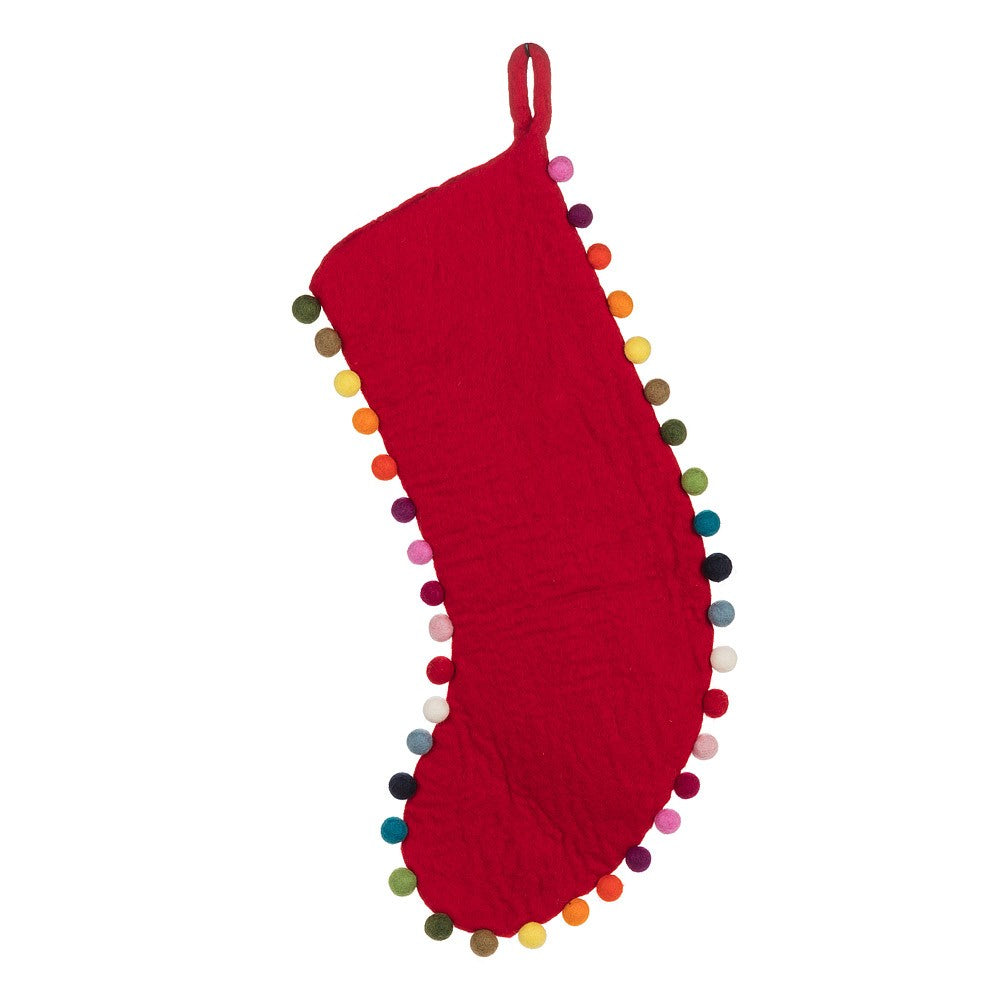 Red Felt Stocking with Rainbow Pompoms | boogie + birdie