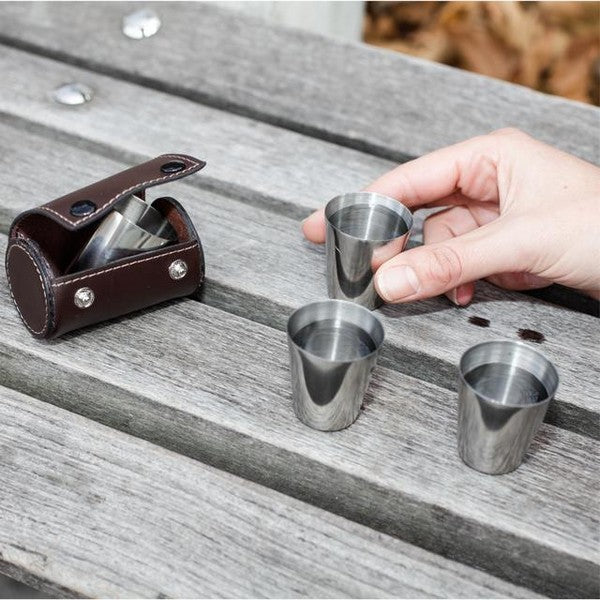 Nesting Shot Glass Set in Leather Case